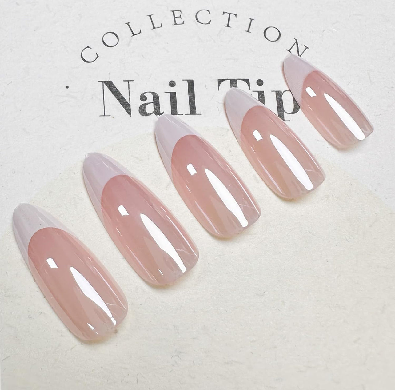 White Pink Press on Nails, Medium Almond Acrylic False Nails - Free Shipping