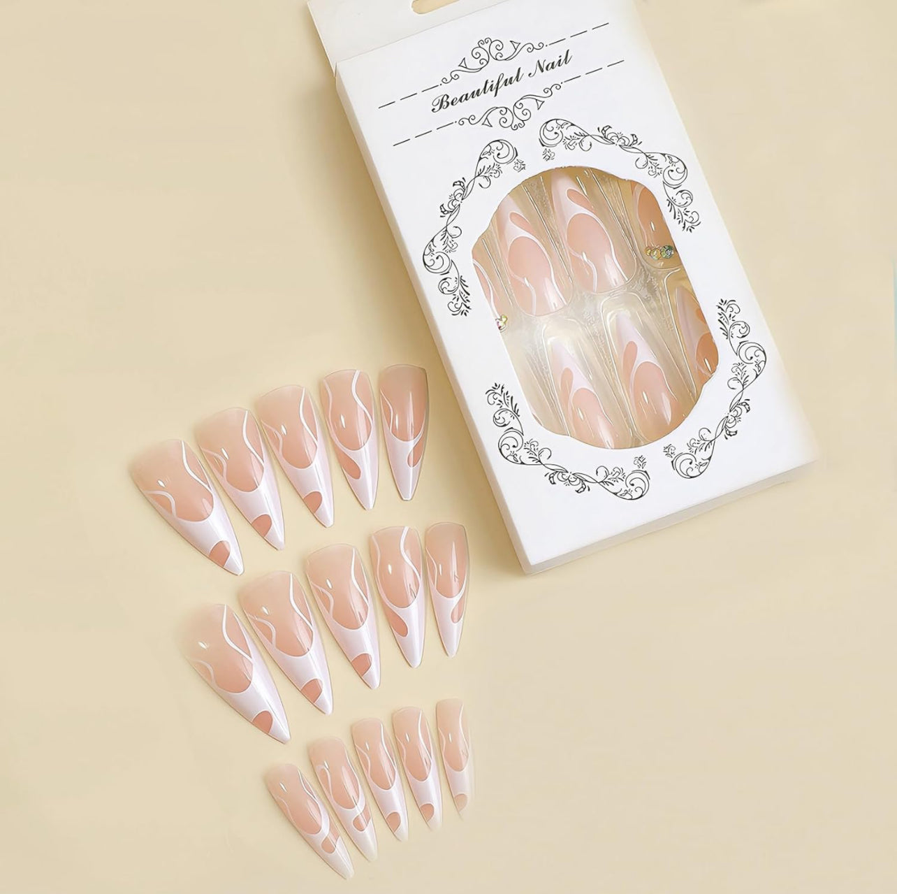 Stiletto Press On Long White Pink Flame-Free Shippng - Lady Luana Luxe Nails