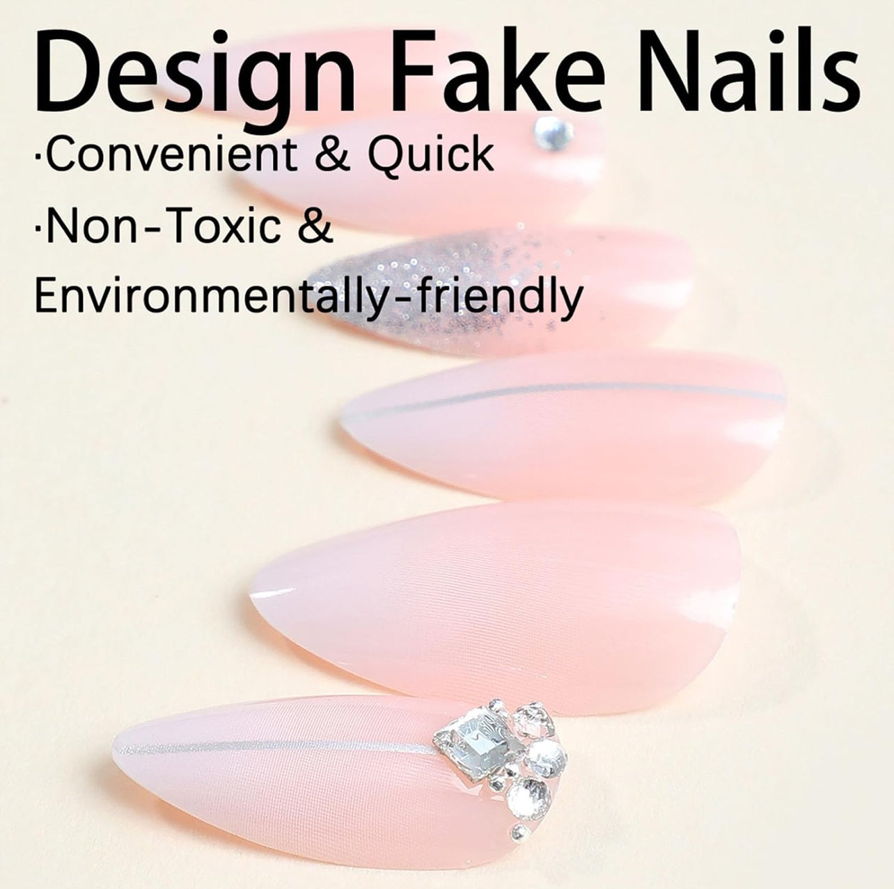 Chic Glitter and Rhinestones Almond French Tip Press on Nails- Free Shipping