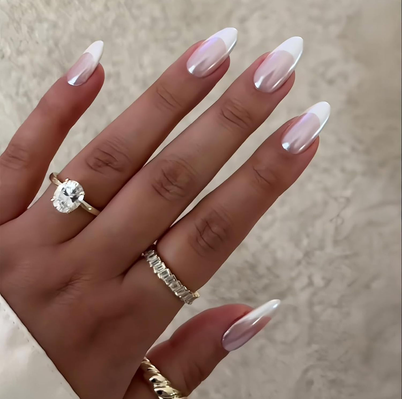 White Pink Press on Nails, Medium Almond Acrylic False Nails - Free Shipping