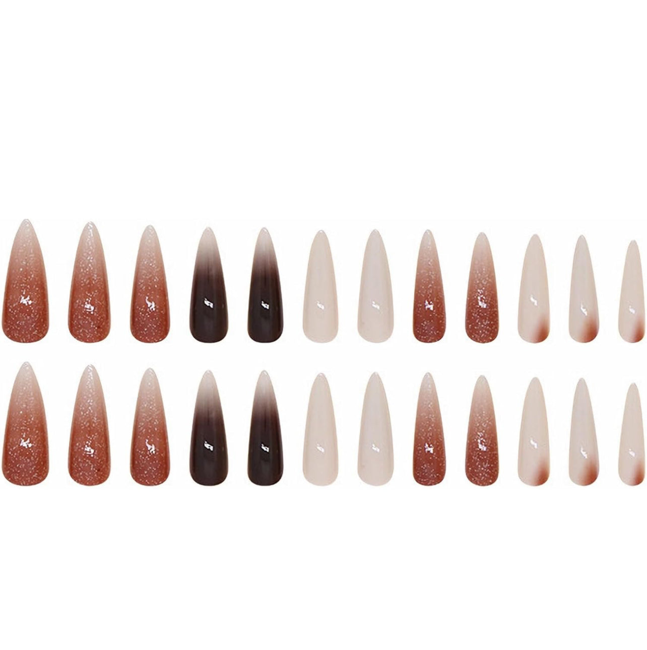 Stiletto Press on Nails White Brown Ombre Black - Lady Luana Luxe Nails