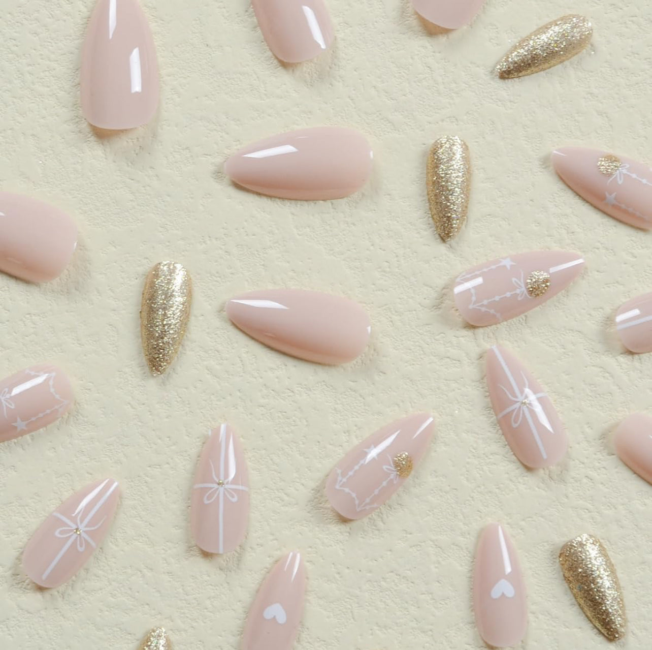 Elegant Christmas Bell Bow Glitter Almond Acrylic Press-On Nails False Nails-Free Shipping