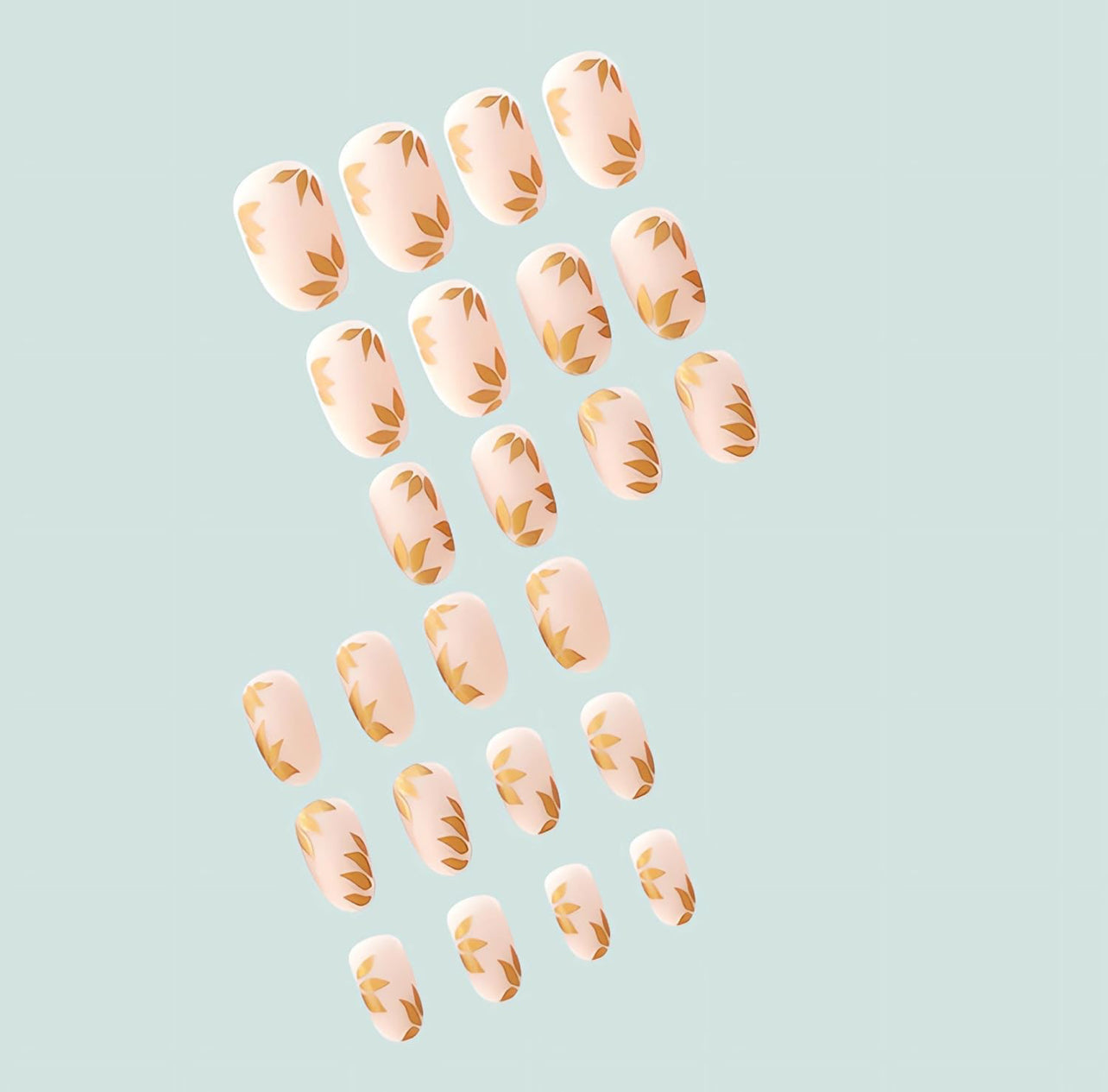 Trendy Gold Leaf Pink Almond Press-On Nails Acrylic Fake Gel on Nails-Free Shipping