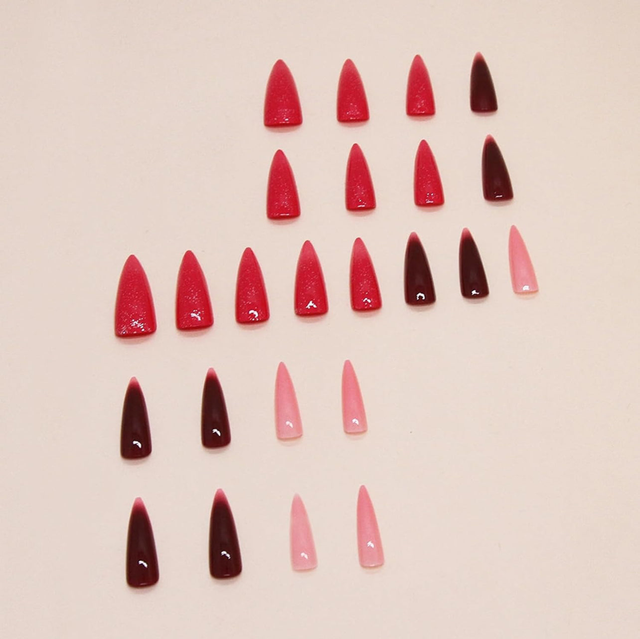 Stiletto Press On Pink Ombre Red Cherry Bare-Free Shipping - Lady Luana Luxe Nails