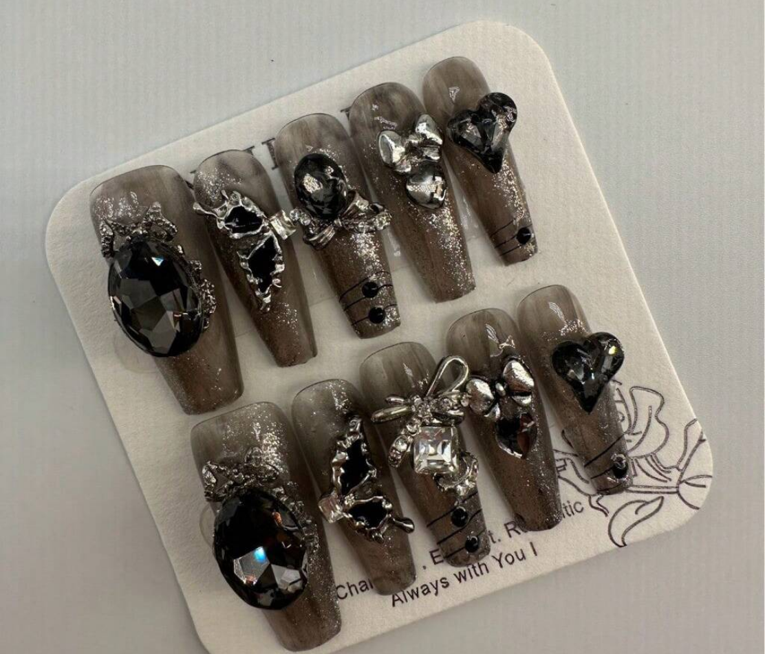 Rhinestone Bow Butterfly Glitter 3D Press-On Nails Acrylic False Nails-Free Shipping