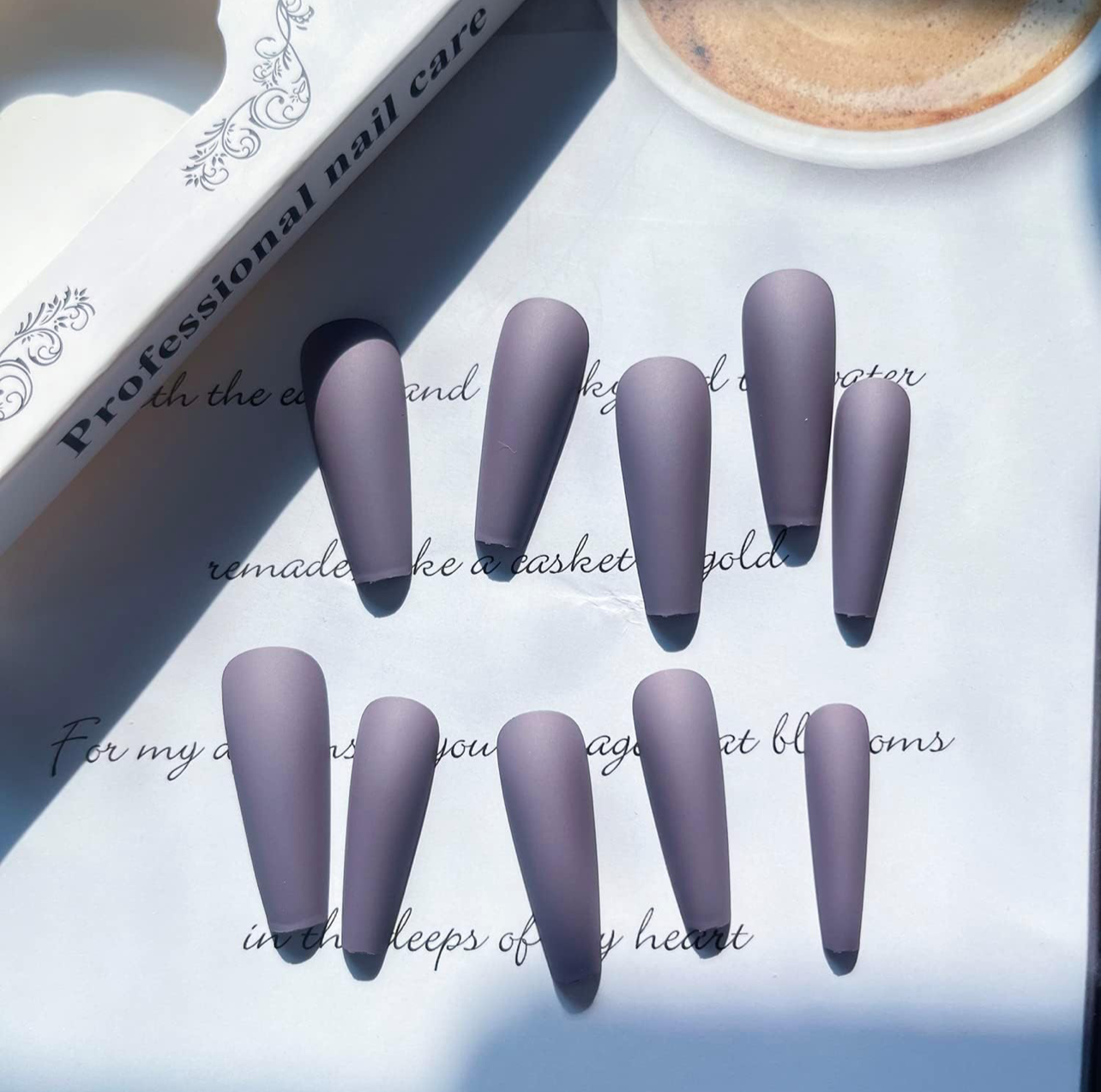 Mauve Purple Matte Long Coffin Press-On Nails Acrylic Fake Nails-Free Shipping