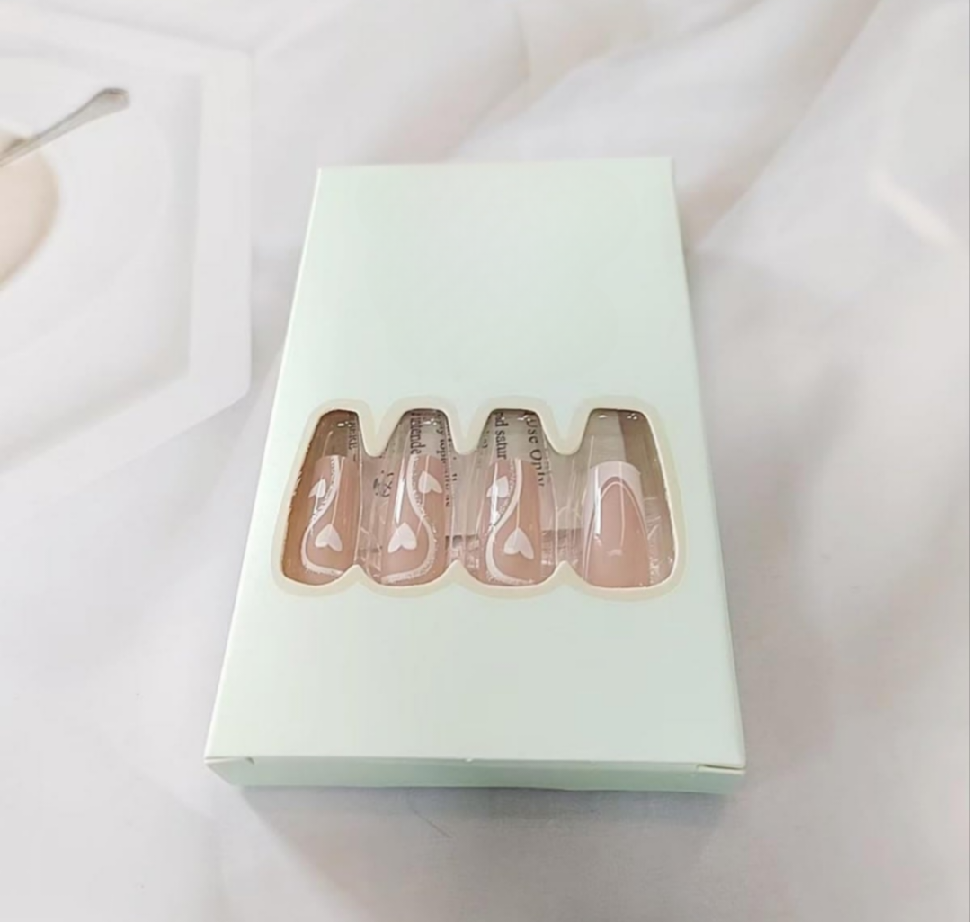 Abstract Heart Glitter French Tip Press on Nails Acrylic False Nails-Free Shipping