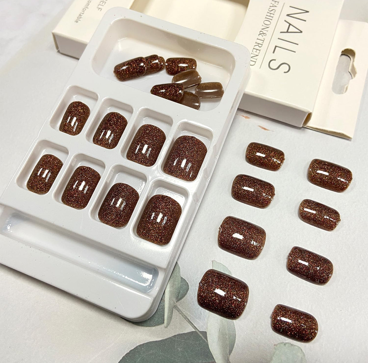 Brown Glitter Square Press-On Nails Acrylic Glitter False Nails – Free Shipping