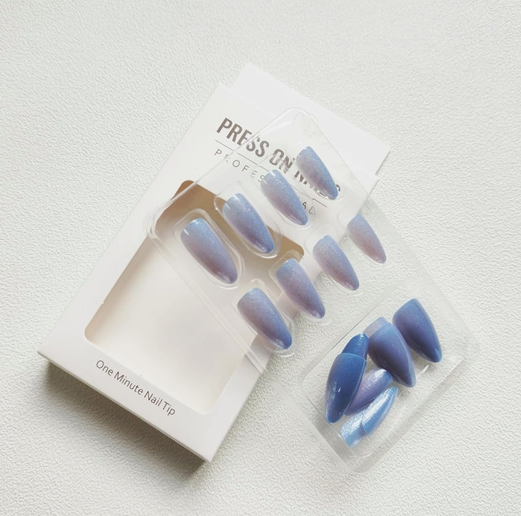 Cat Eye Glitter Almond Press on Acrylic Fake Nails-Free Shipping