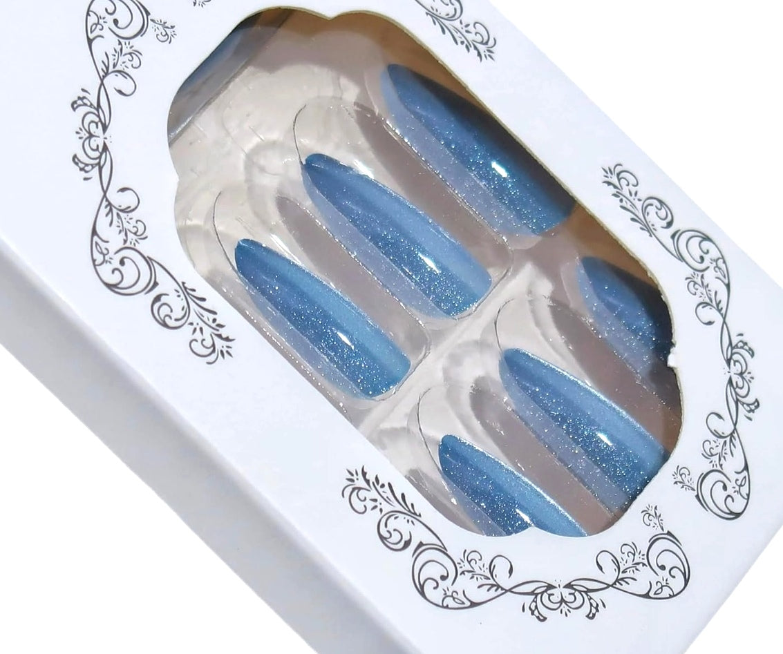 Cat Eye Glitter Almond Press on Acrylic Fake Nails-Free Shipping