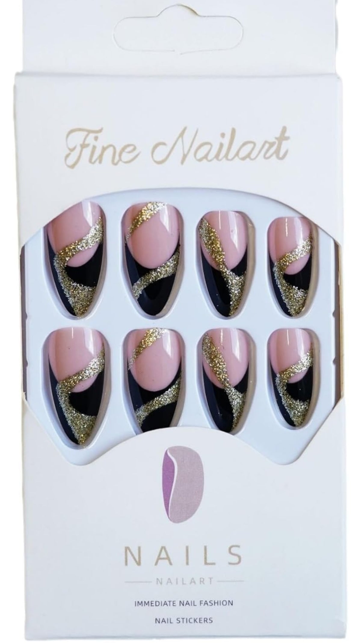 Elegant Black Gold Glitter Abstract French Tip Press-On Nails Acrylic False Nails - Free Shipping