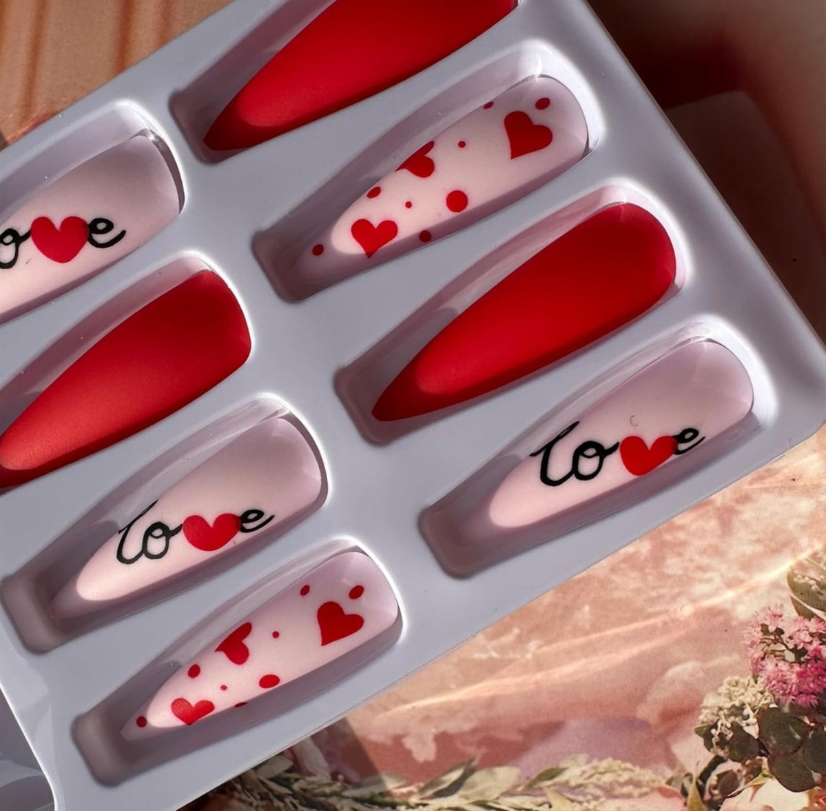 Red Pink Love Heart Stiletto Matte Valentine's Press-On Nails Acrylic False Nails - Free Shipping