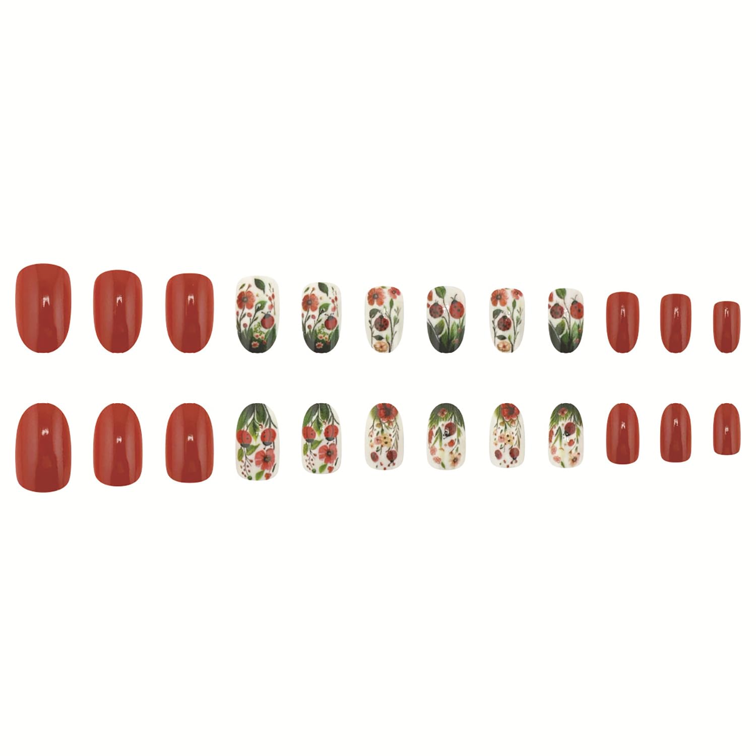Cute Ladybug Floral Spring Ombre Press-On Nails Artificial Nails 24 Pcs - Free Shipping