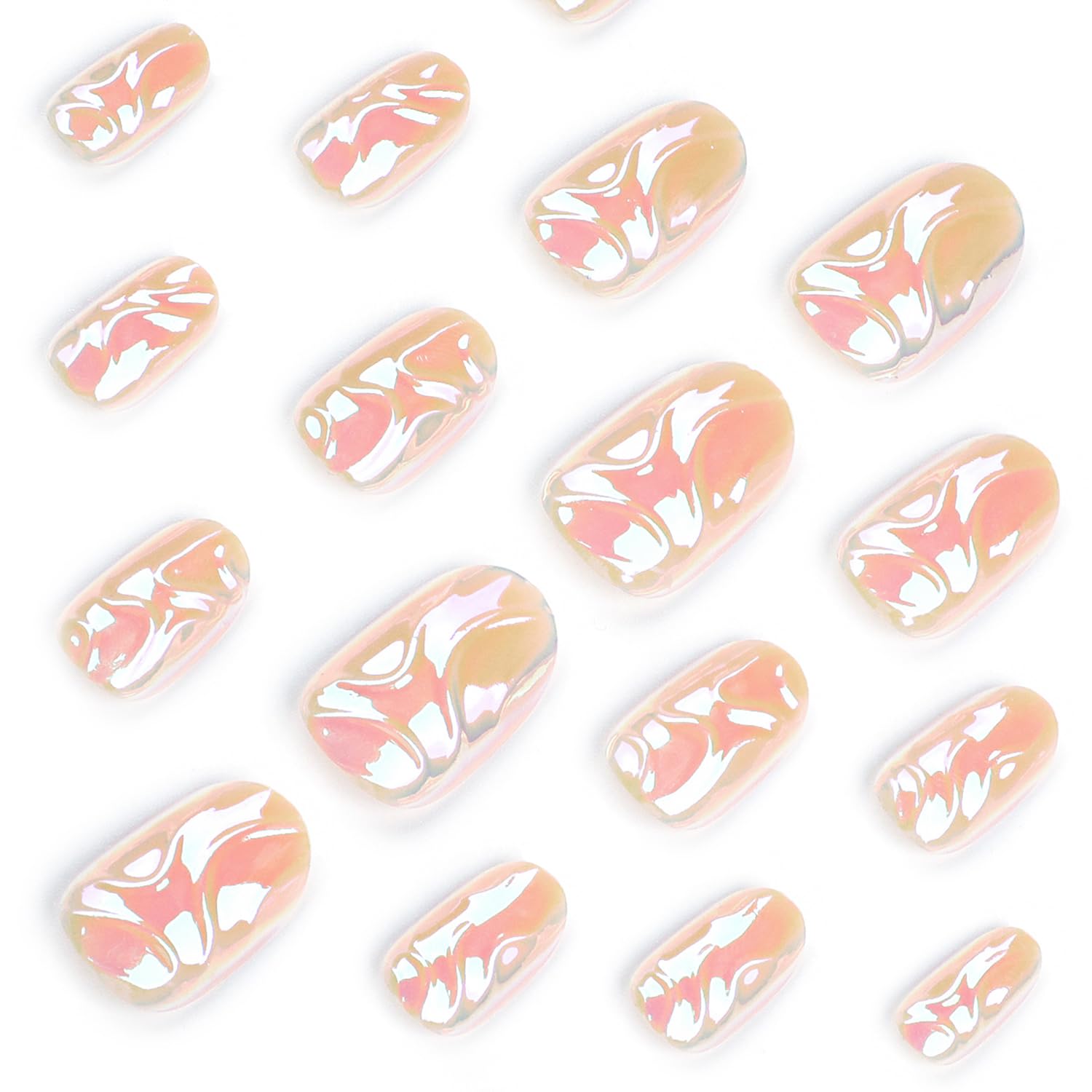 Elegant Pink Marble Swirl Glossy Almond Press-On Nails False Nails 30 Pcs - Free Shipping