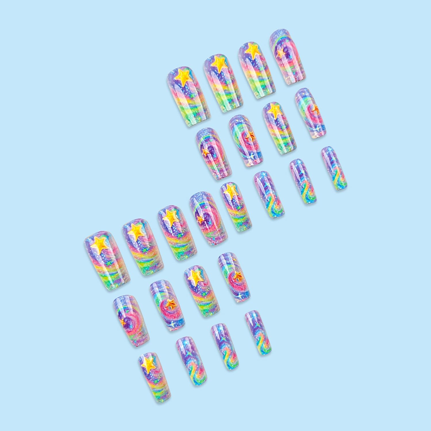 Colorful Glitter Swirl Star Galaxy Press-On Nails Artificial Nails 24 Pcs-Free Shipping