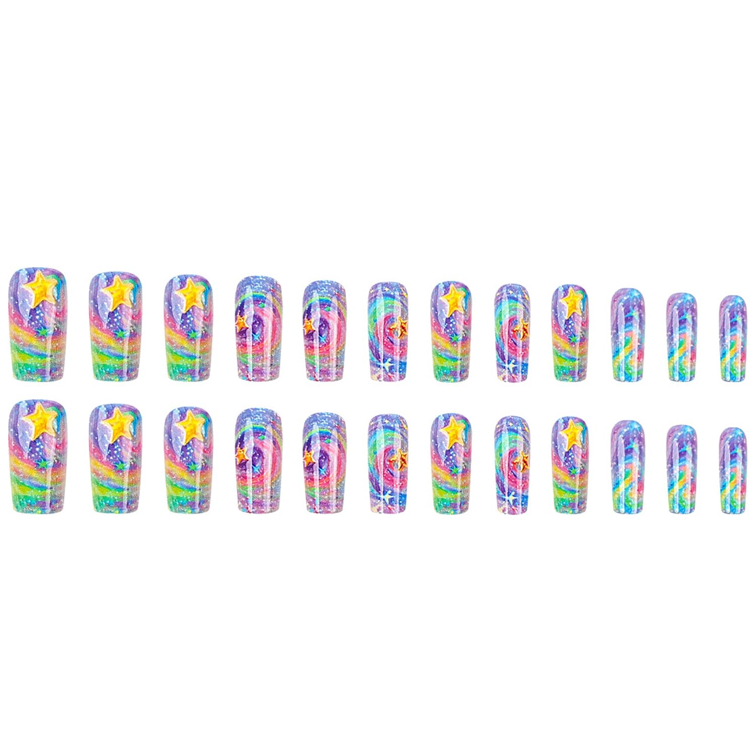 Colorful Glitter Swirl Star Galaxy Press-On Nails Artificial Nails 24 Pcs-Free Shipping