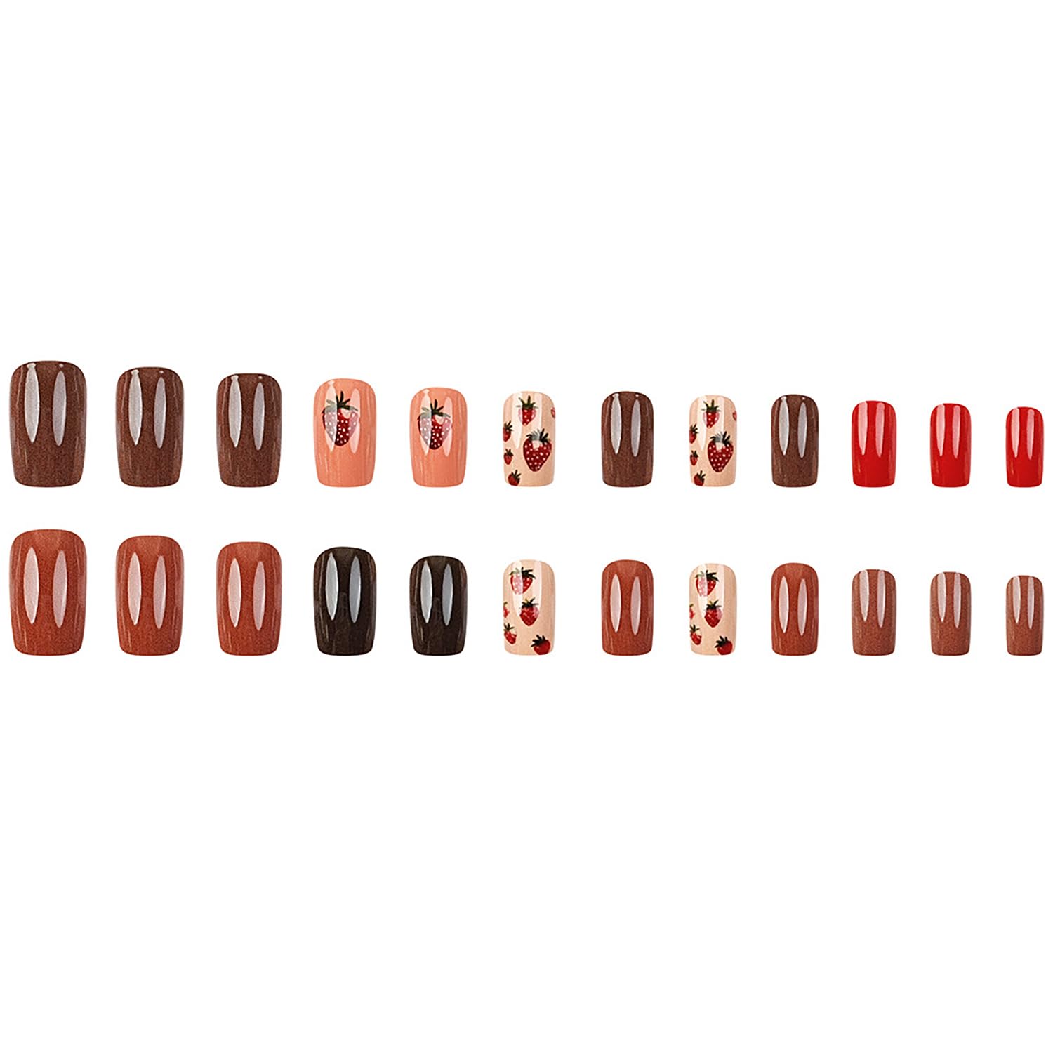 Sophisticated Strawberry Warm Colors Press-On Nails Fake Nails 24 Pcs - Free Shipping