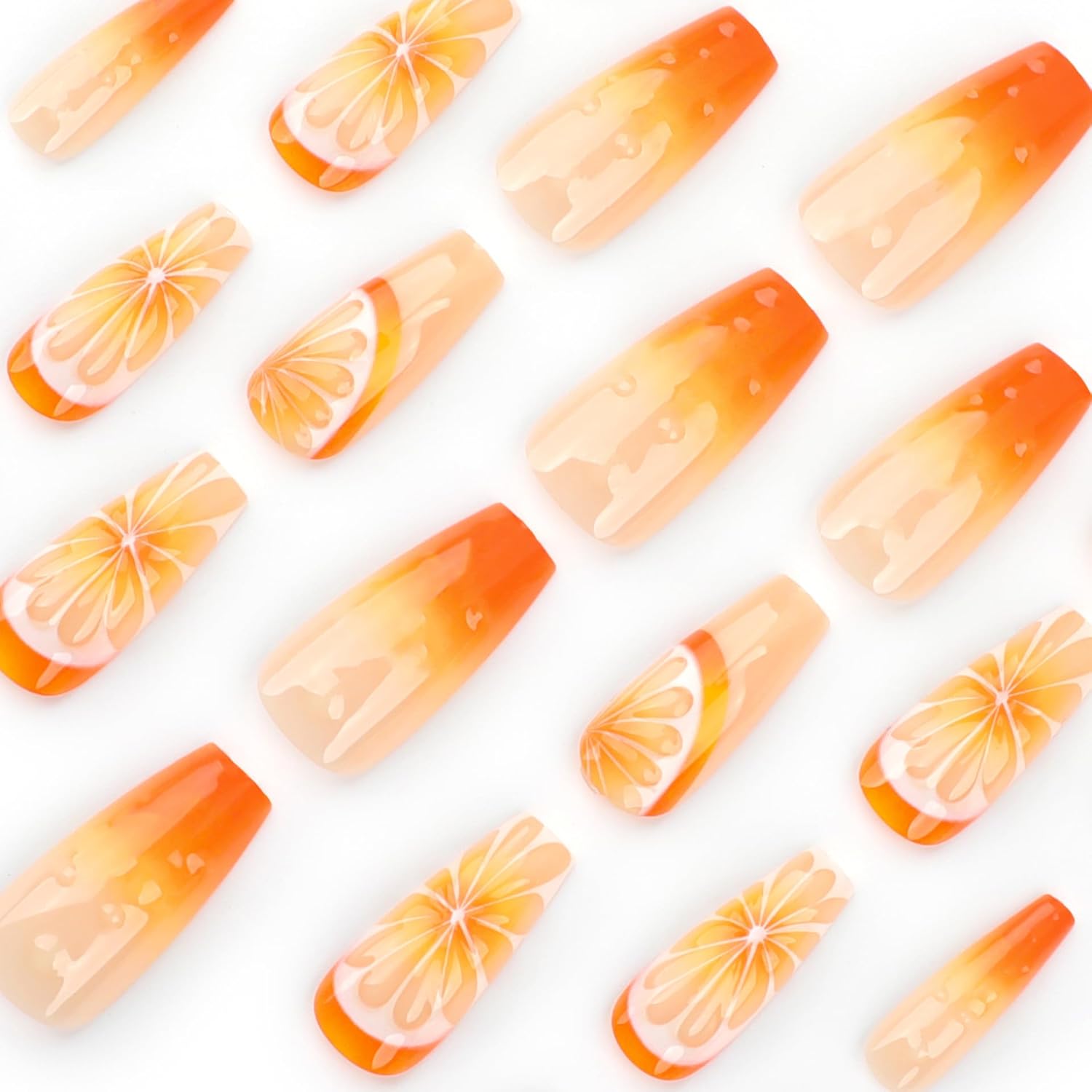 Vibrant Citrus Orange Press-On Nails Fake Artificial Nails 24 Pcs-Free Shipping