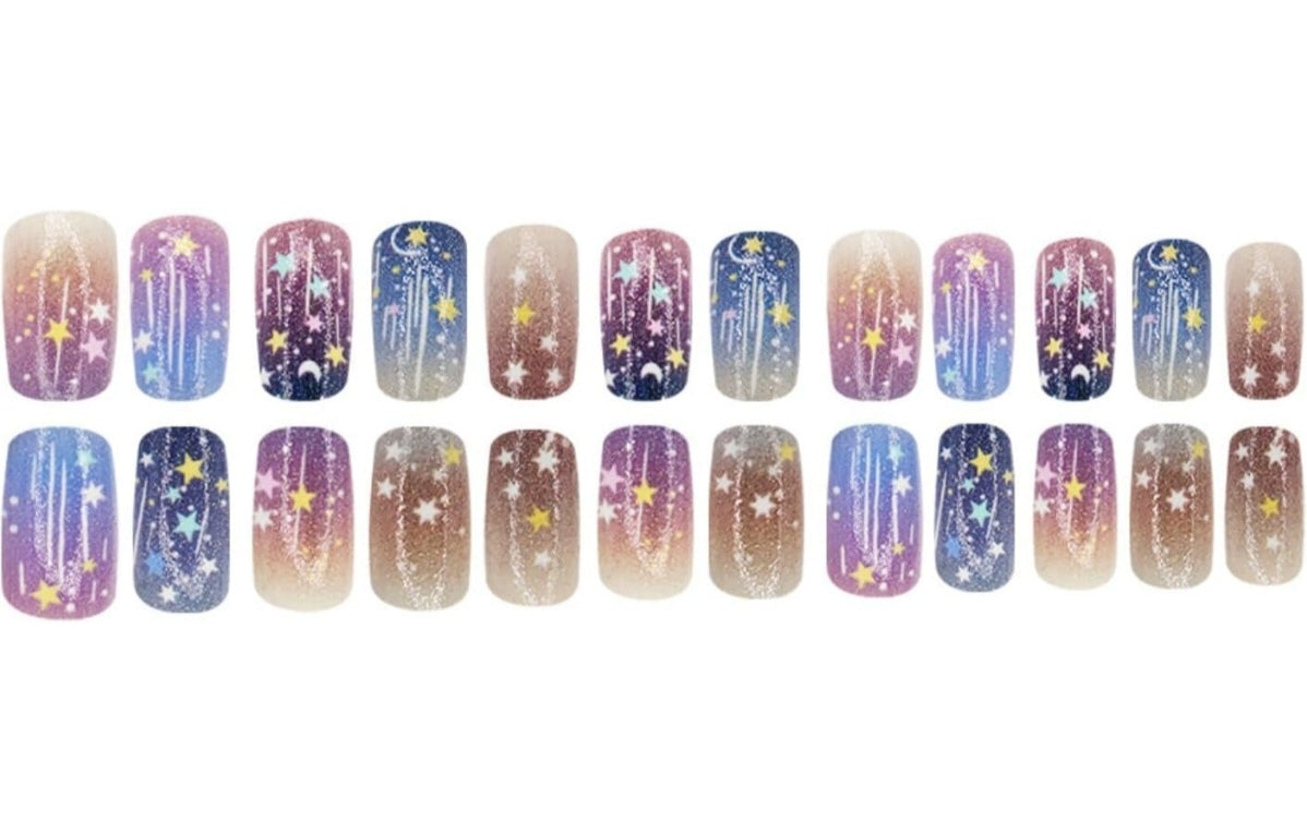 Glitter Star Moon Ombre Press-On Nails Fake Artificial Nails 24 Pcs – Free Shipping