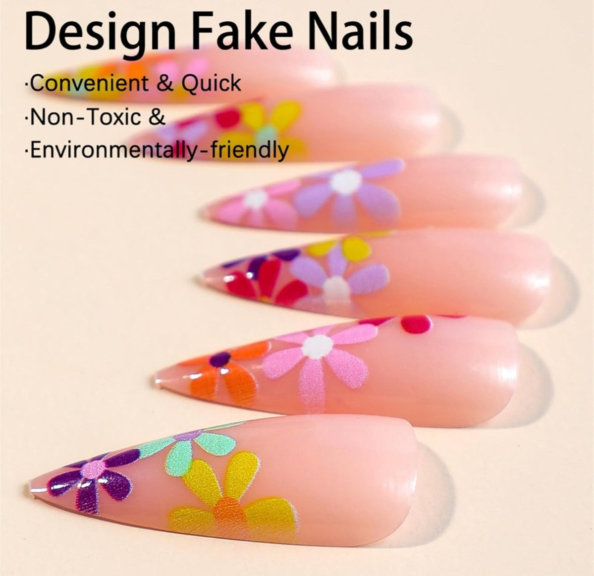 Colorful Floral Blooms Long Stiletto Press-On Nails Acrylic False Nails-Free Shipping