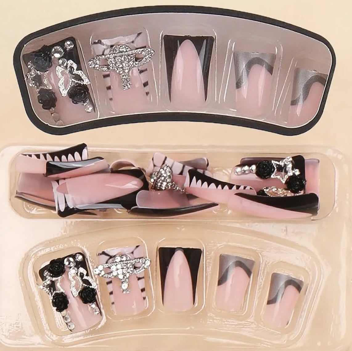 Trendy 3D Bling Rhinestones Press-On Nails Duck Shape Fake Artificial Nails 24 Pcs-Free Shipping