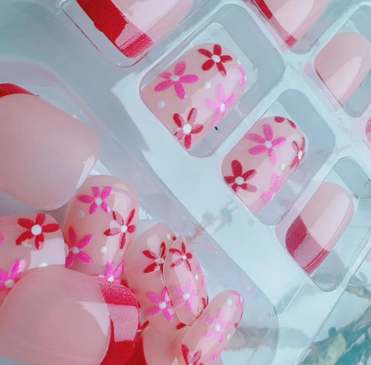 Chic Spring Floral French Tip Press-On Nails Fake Artificial Nails 24 Pcs – Free Shipping