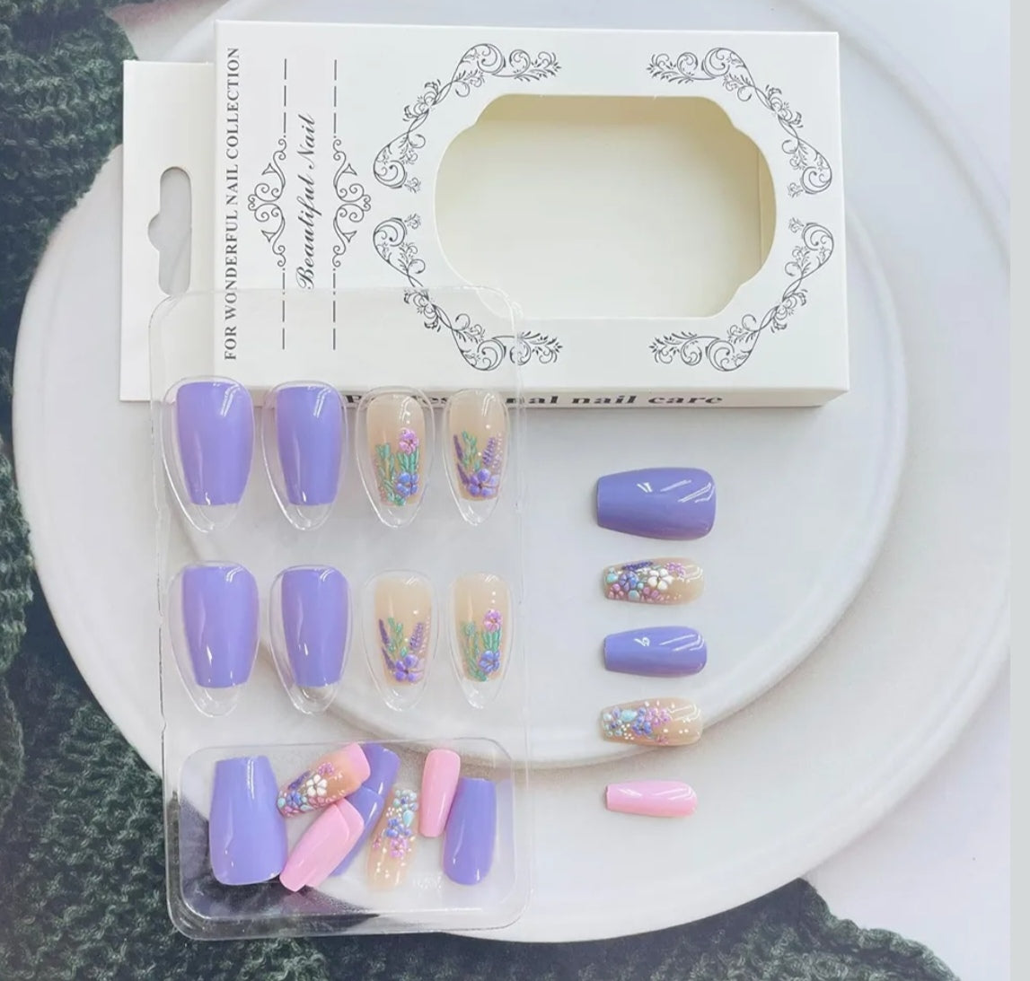 Stylish Colorful Pastel Floral Garden Press-On Nails Fake Artificial Nails 24 Pcs-Free Shipping