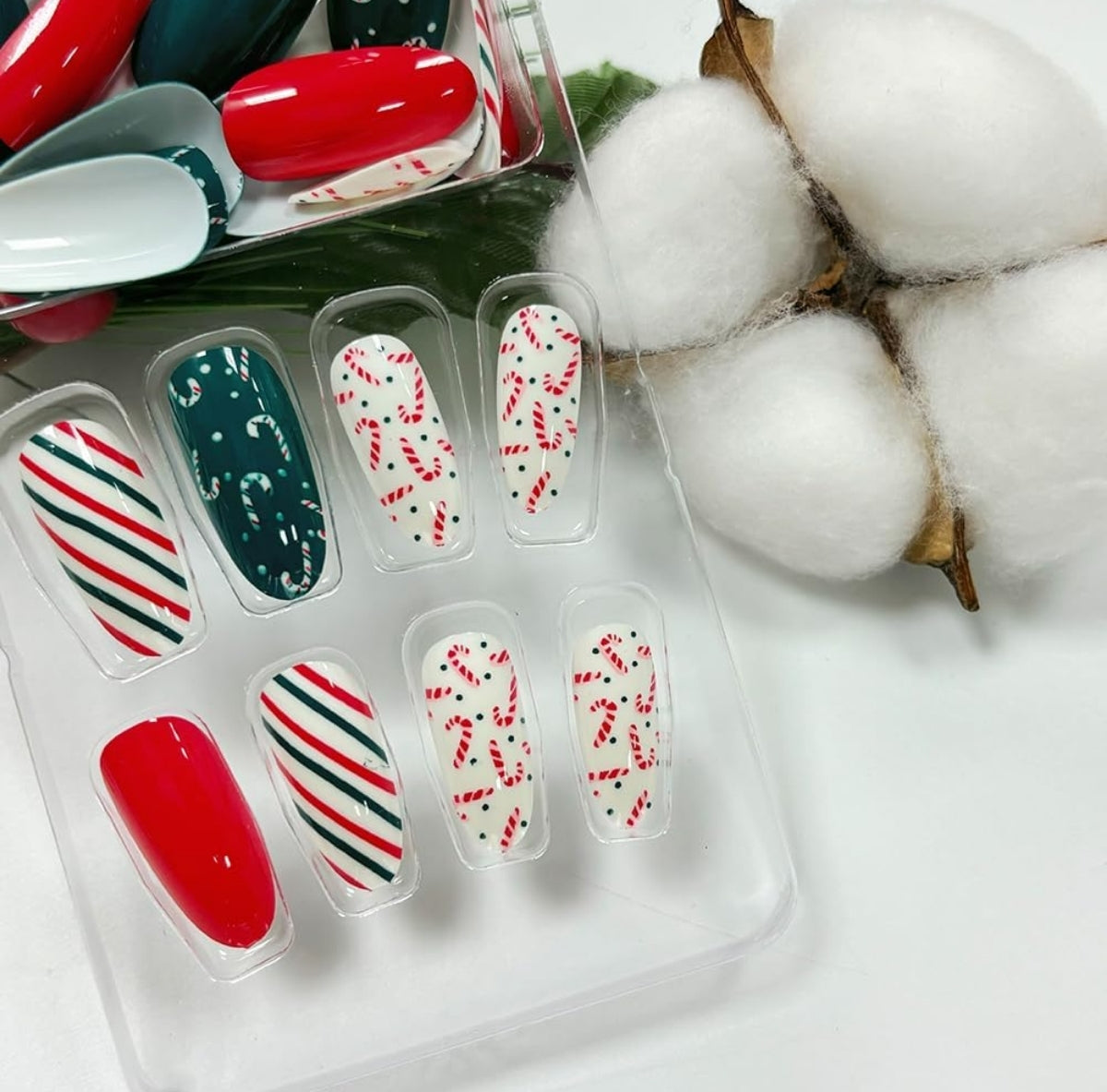 Colorful Candy Cane Stripes Christmas Press-On Nails Acrylic False Nails-Free Shipping