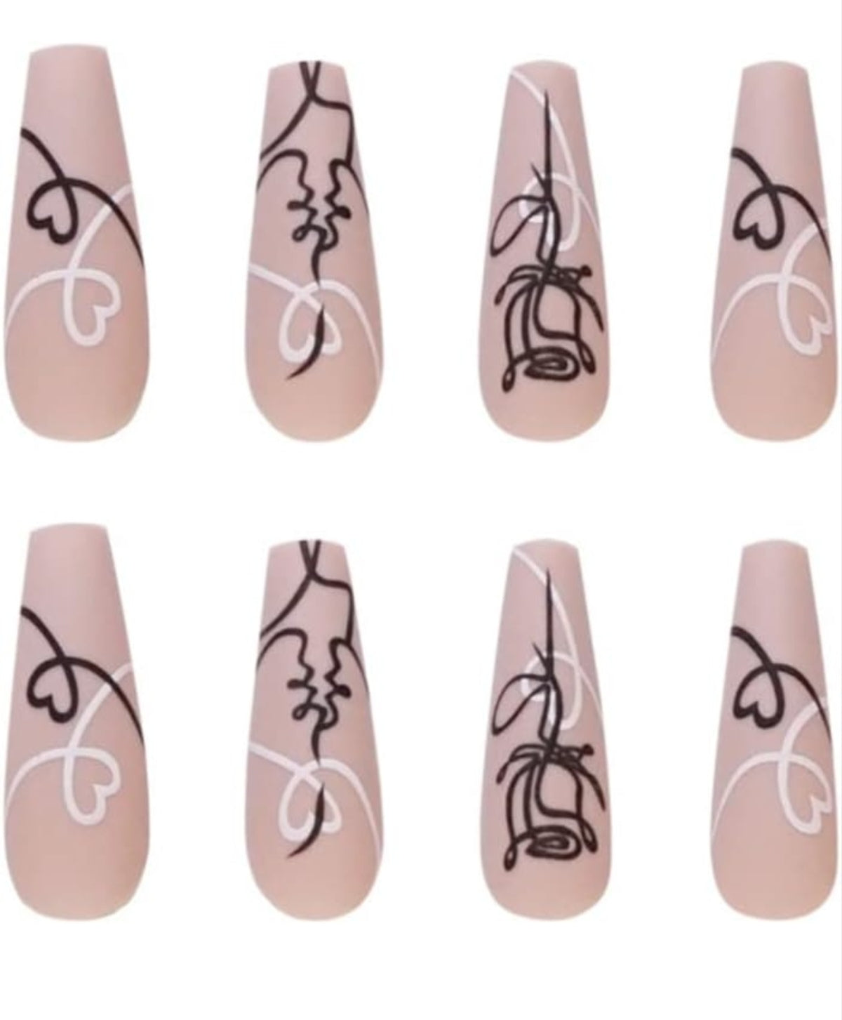 Trendy Minimalist Floral Heart Line Art Press-On Nails False Nails 24 Pcs - Free Shipping