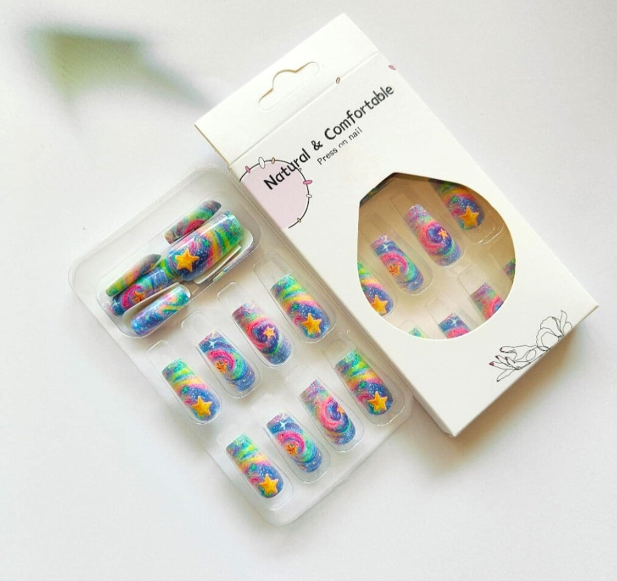 Colorful Glitter Swirl Star Galaxy Press-On Nails Artificial Nails 24 Pcs-Free Shipping