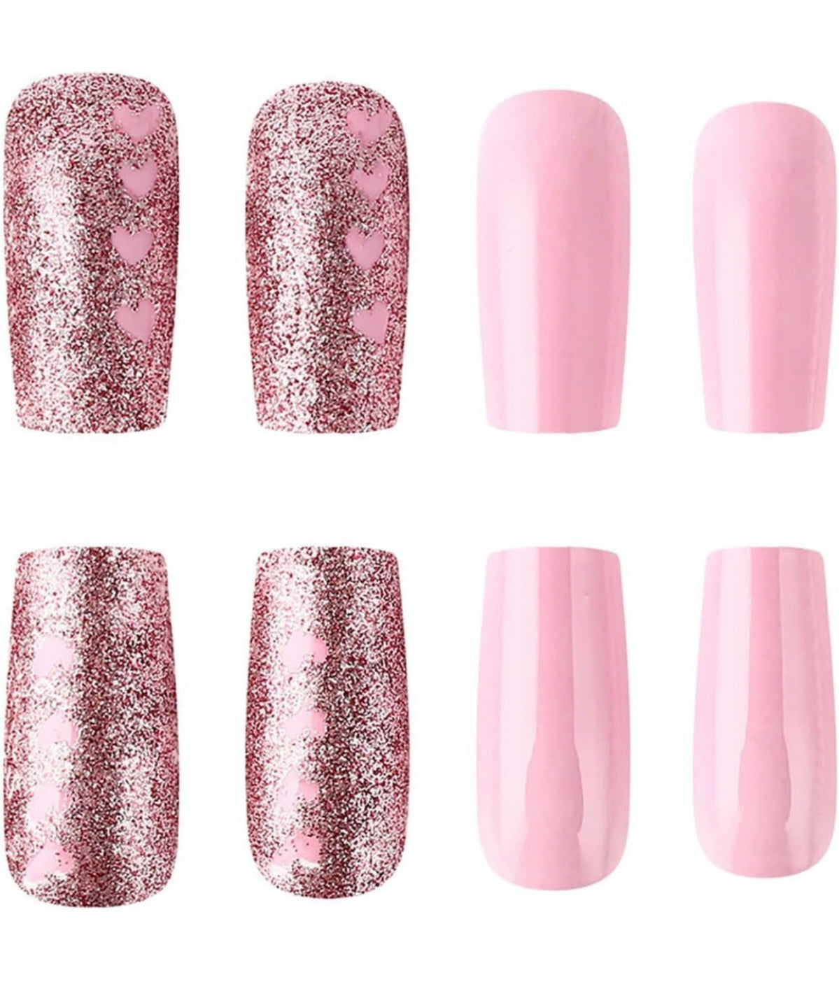 Stunning Pink Heart LOVE Glitter Valentine's Press-On Nails Acrylic Fake Nails-Free Shipping
