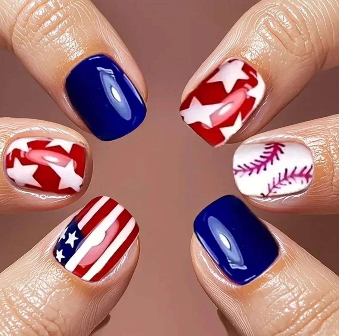 Stylish Patriotic Baseball American Flag Press-On Nails Fake Artificial Nails 24 Pcs-Free Shipping