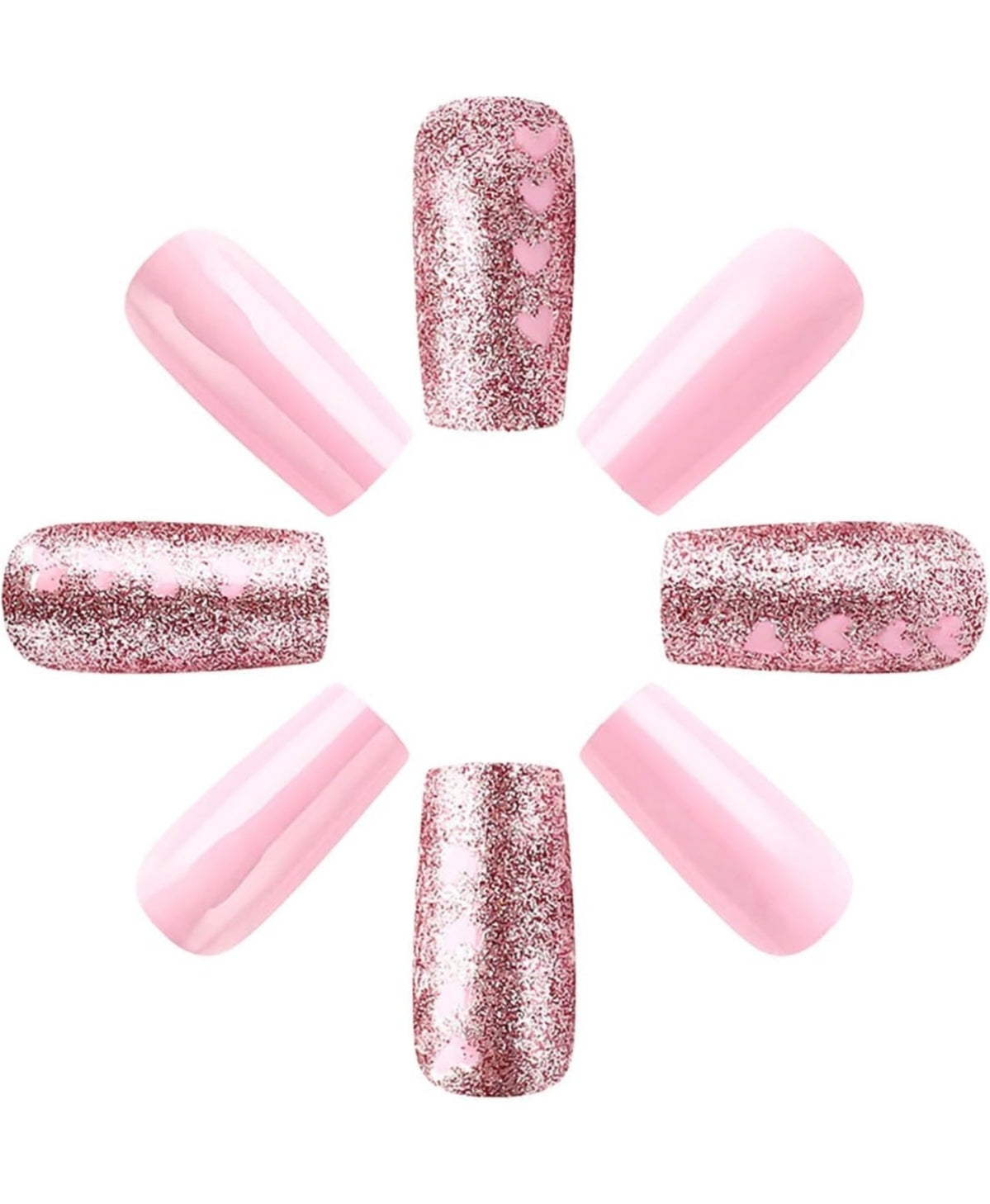 Stunning Pink Heart LOVE Glitter Valentine's Press-On Nails Acrylic Fake Nails-Free Shipping
