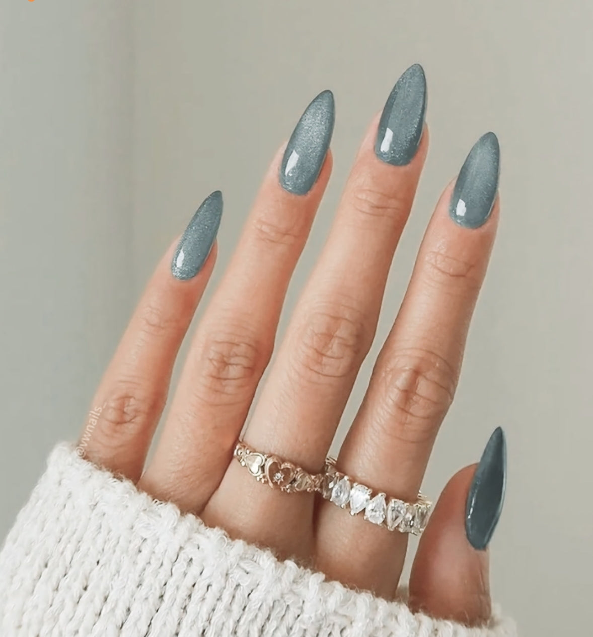 Cat Eye Glitter Almond Press on Acrylic Fake Nails-Free Shipping