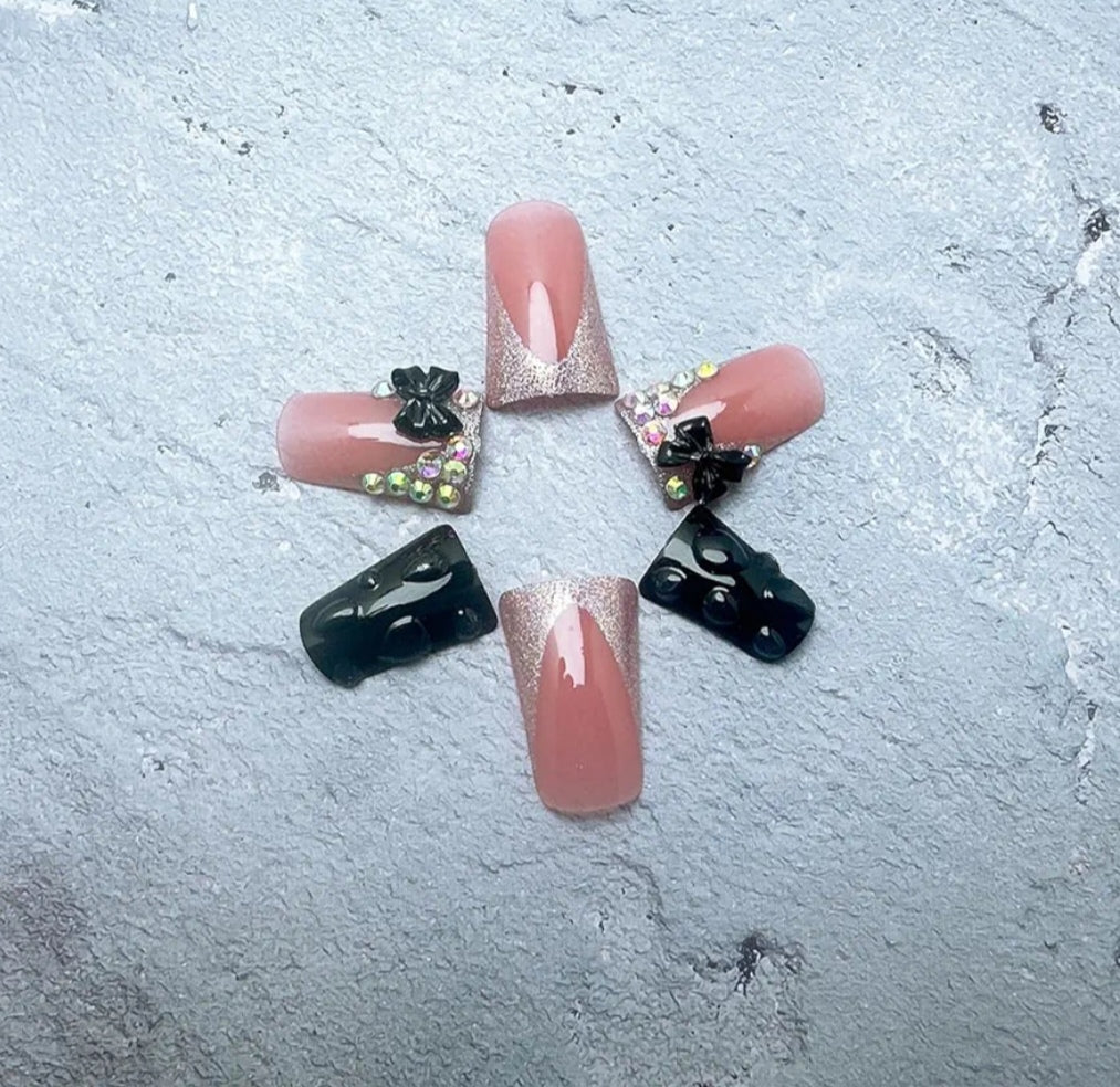 Chic 3D Butterfly Rhinestone Dotted Press-On Nails Duck Shape Fake Artificial Nails 24 Pcs-Free Shipping