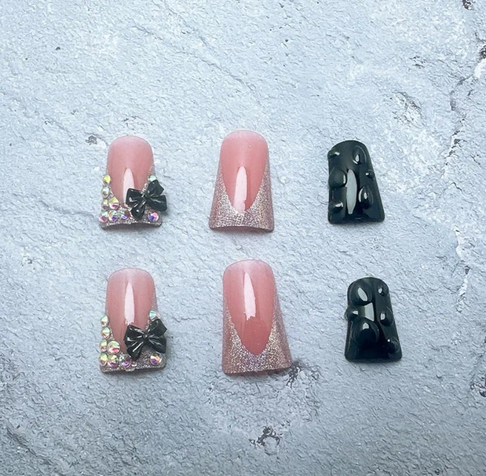 Chic 3D Butterfly Rhinestone Dotted Press-On Nails Duck Shape Fake Artificial Nails 24 Pcs-Free Shipping