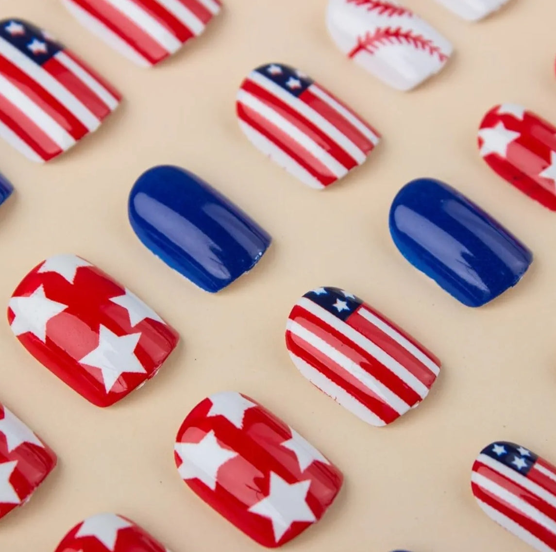 Stylish Patriotic Baseball American Flag Press-On Nails Fake Artificial Nails 24 Pcs-Free Shipping