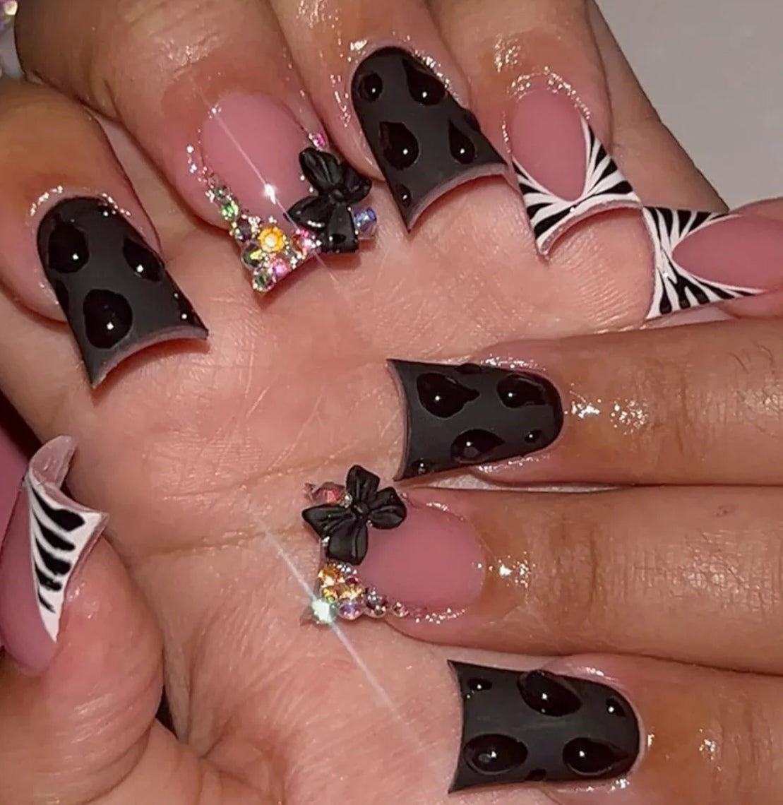 Chic 3D Butterfly Rhinestone Dotted Press-On Nails Duck Shape Fake Artificial Nails 24 Pcs-Free Shipping