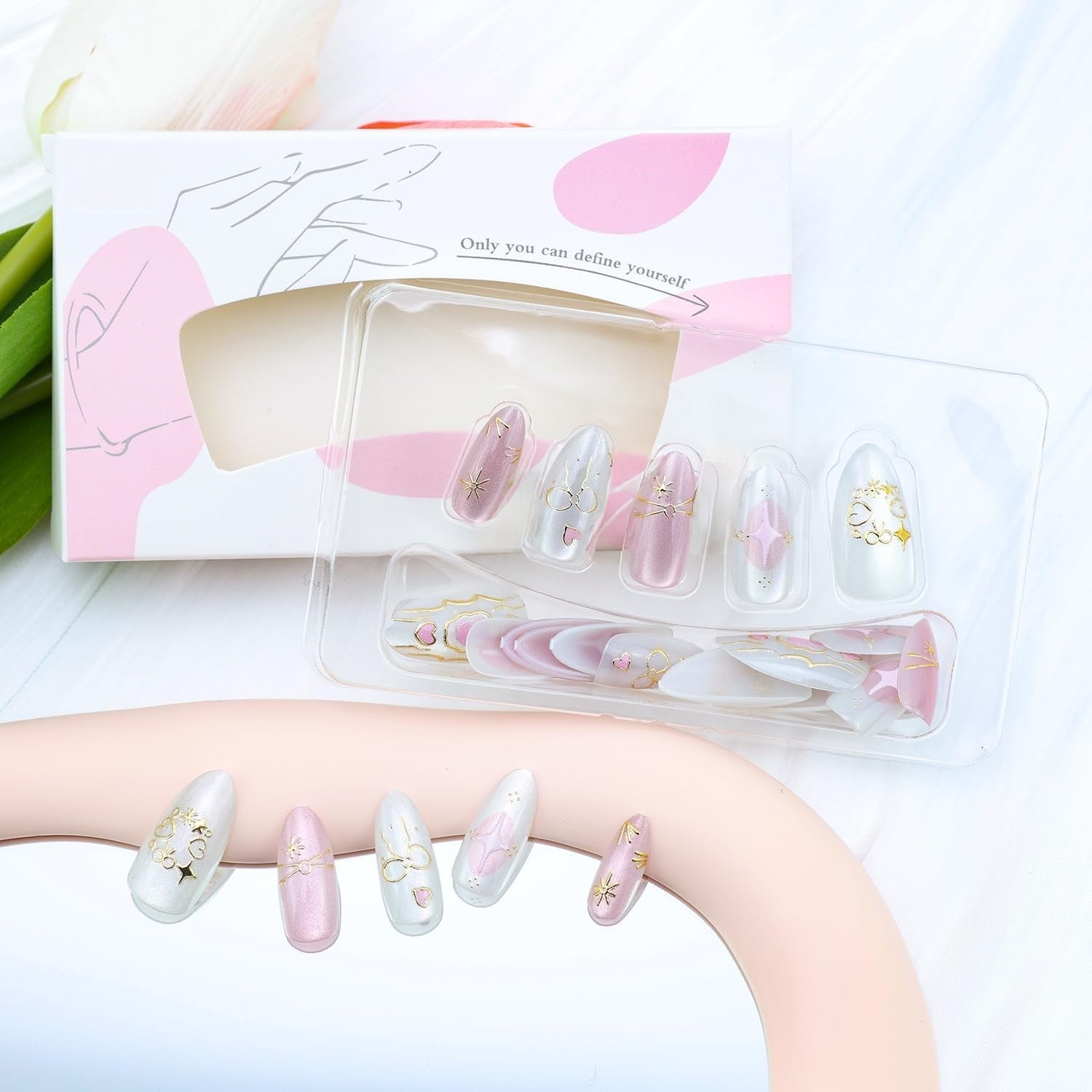Trendy Pink Glitter Bow Rhinestones Press-On Nails False Nails 30 Pcs - Free Shipping