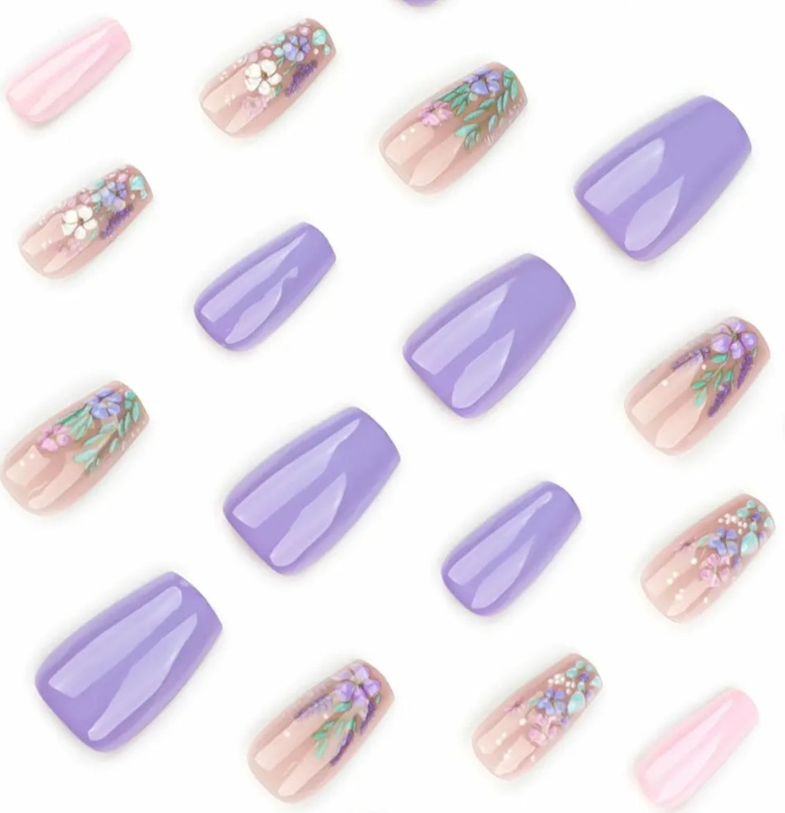 Stylish Colorful Pastel Floral Garden Press-On Nails Fake Artificial Nails 24 Pcs-Free Shipping