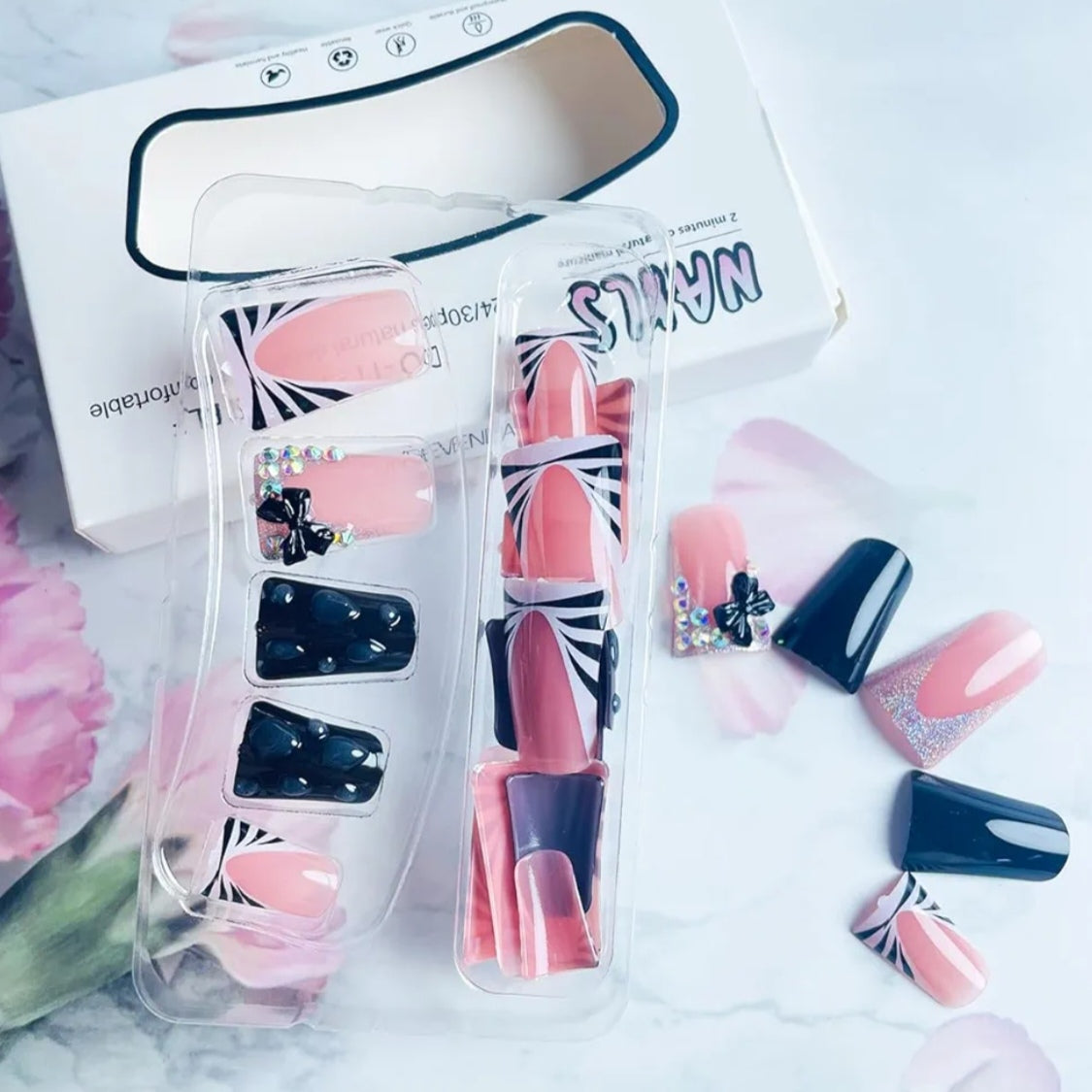 Chic 3D Butterfly Rhinestone Dotted Press-On Nails Duck Shape Fake Artificial Nails 24 Pcs-Free Shipping