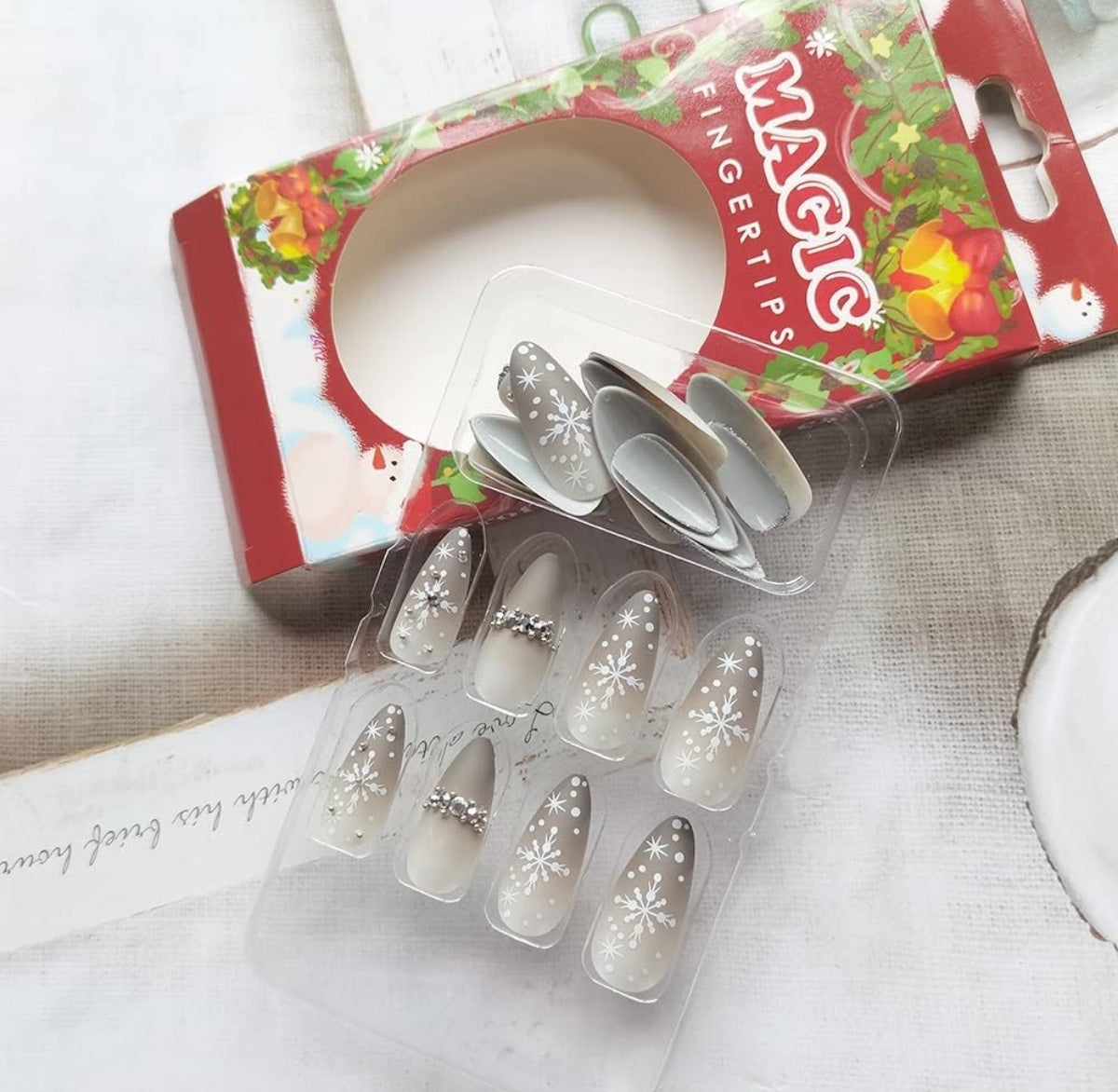 Glitter Snowflake Rhinestone Christmas Press-On Nails Acrylic False Nails-Free Shipping