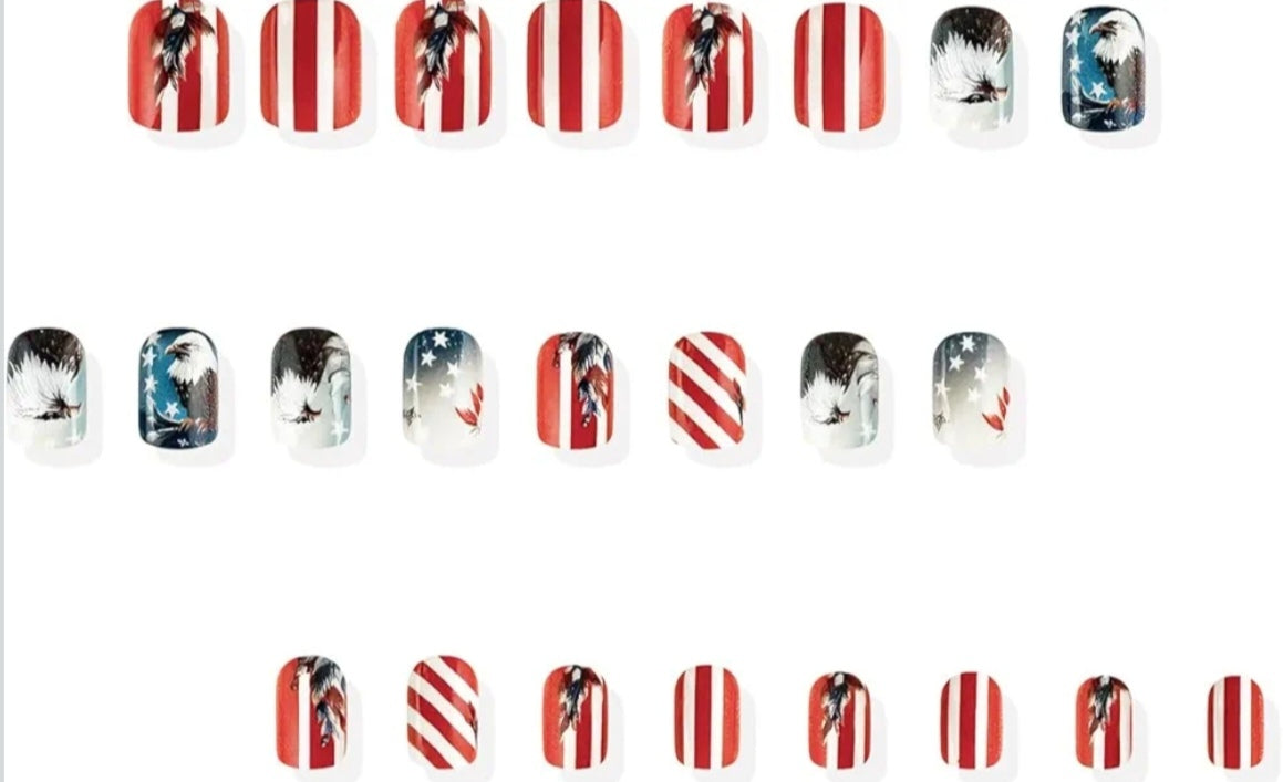 Stylish Iconic Eagle American Flag Feather Press-On Nails Fake Artificial Nails 24 Pcs – Free Shipping