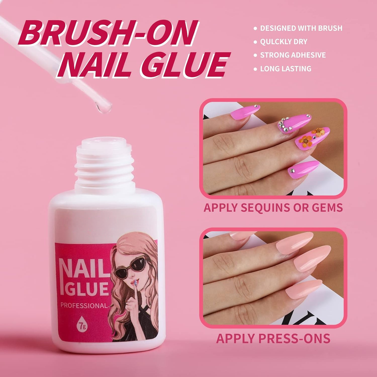 288pcs Almond Glossy Acrylic Glue-On Nails Kit with 12 Colors and Nail Glue – Free Shipping