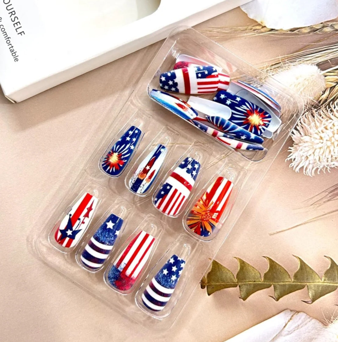 Stylish Fourth of July Fireworks Press-On Nails Fake Artificial Nails 24 Pcs - Free Shipping