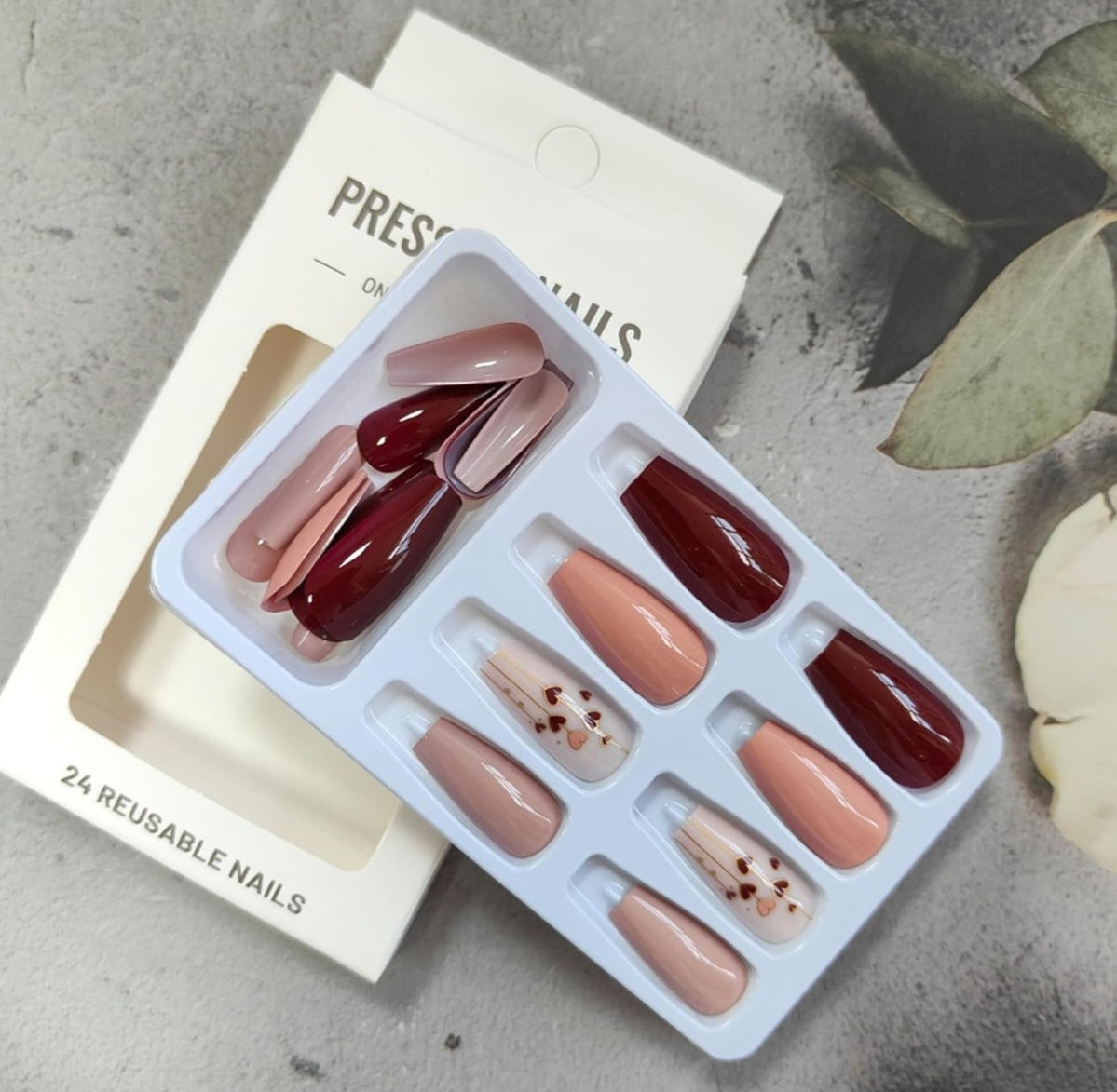 Chic Red Pink Heart Coffin Press-On Nails Acrylic False Nails - Free Shipping