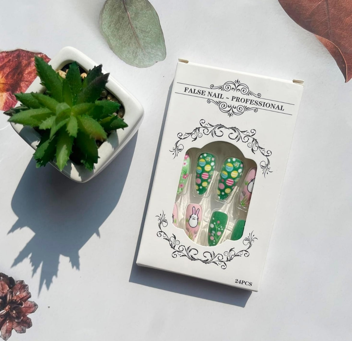 Cute Bunny Spring 3D Egg Art Floral Press-On Nails Fake Artificial Nails 24 Pcs-Free Shipping