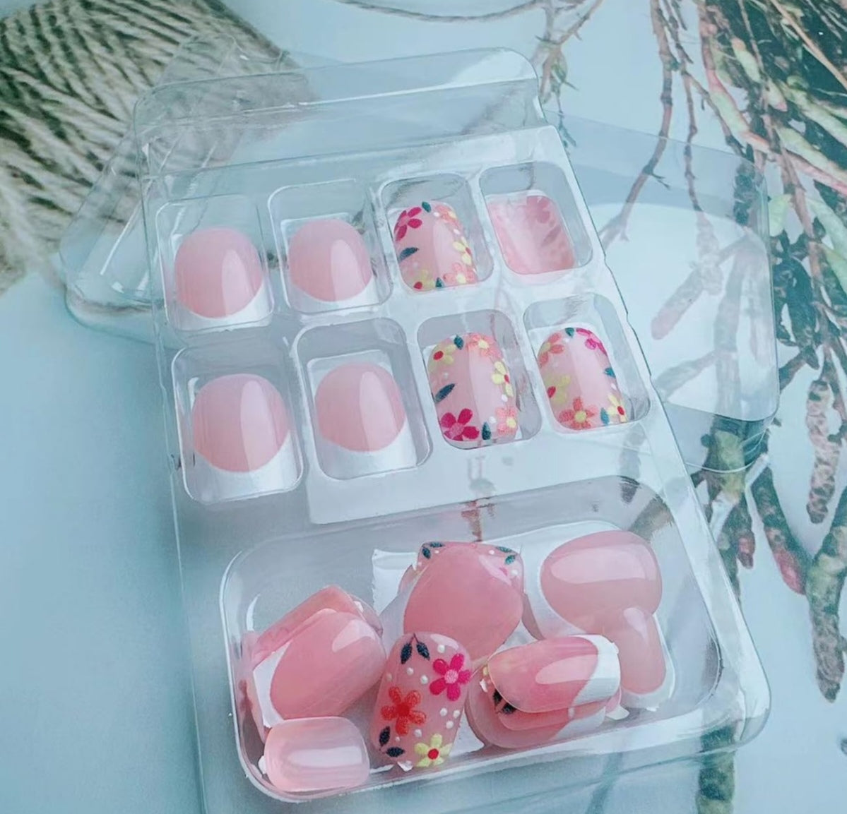Stylish Spring Flower French Tip Press-On Nails Fake Artificial Nails 24 Pcs-Free Shipping