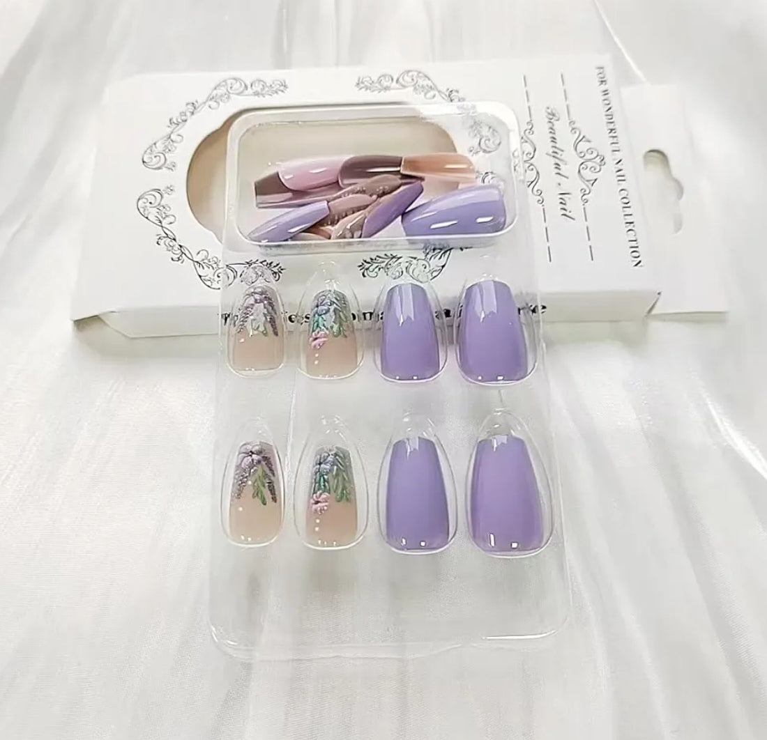 Stylish Colorful Pastel Floral Garden Press-On Nails Fake Artificial Nails 24 Pcs-Free Shipping
