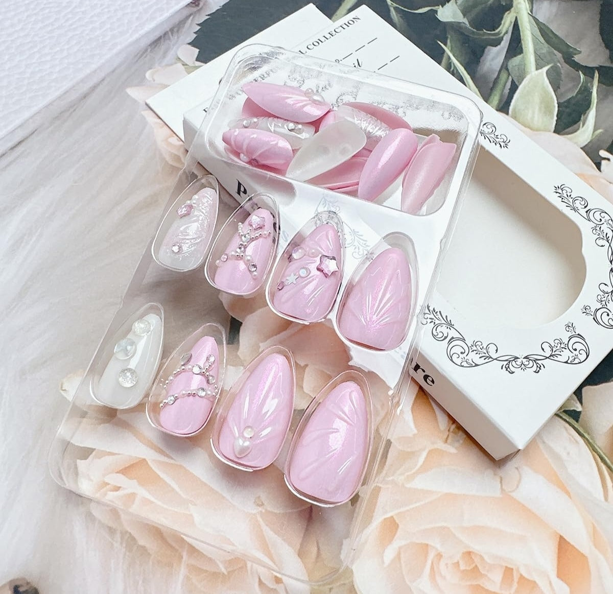 Glam Pink 3D Metallic Rhinestone Press-On Nails Fake Nails 24 Pcs – Free Shipping